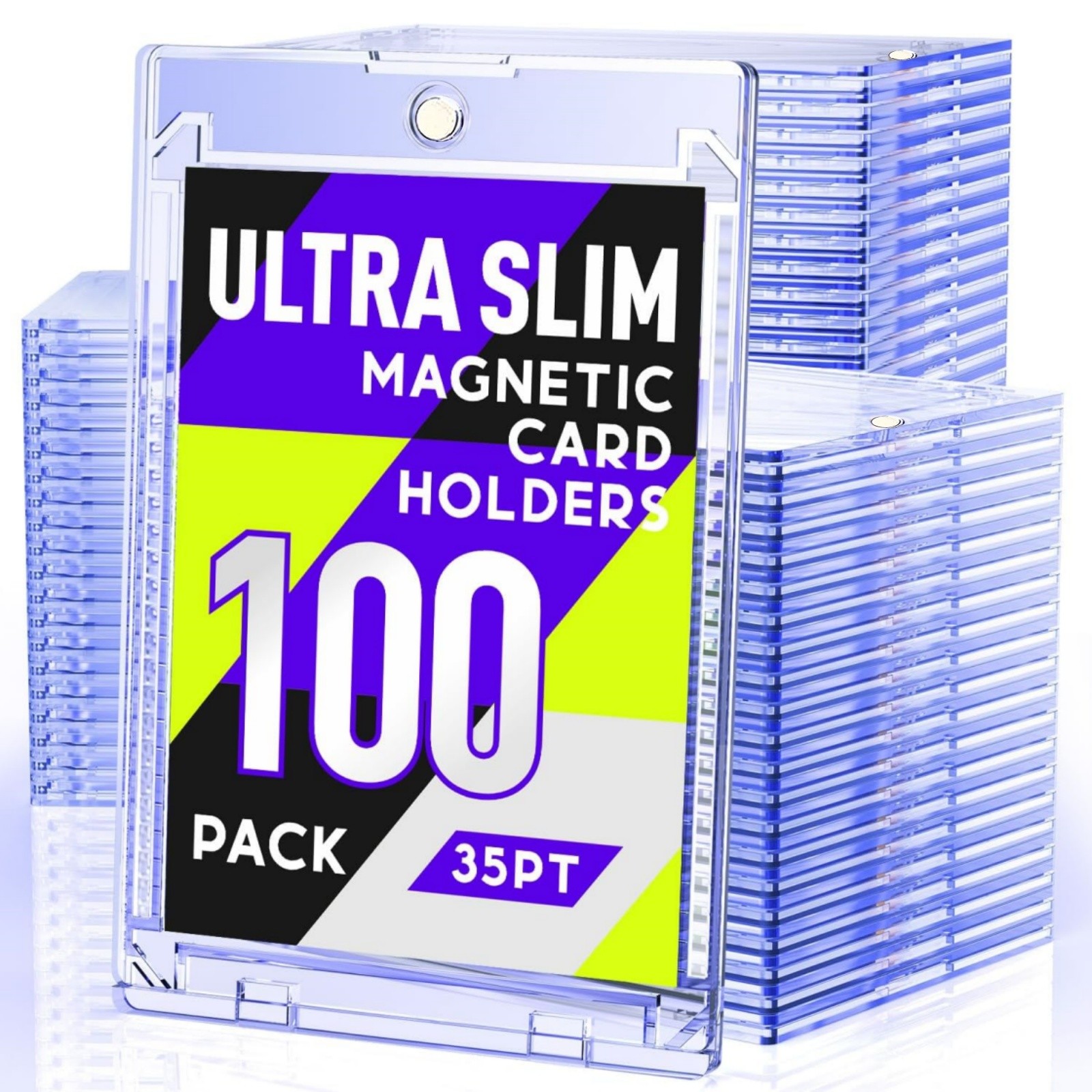 100 Pack Magnetic Trading Sports Card Holders 35pt One-Touch Hard UV Protection