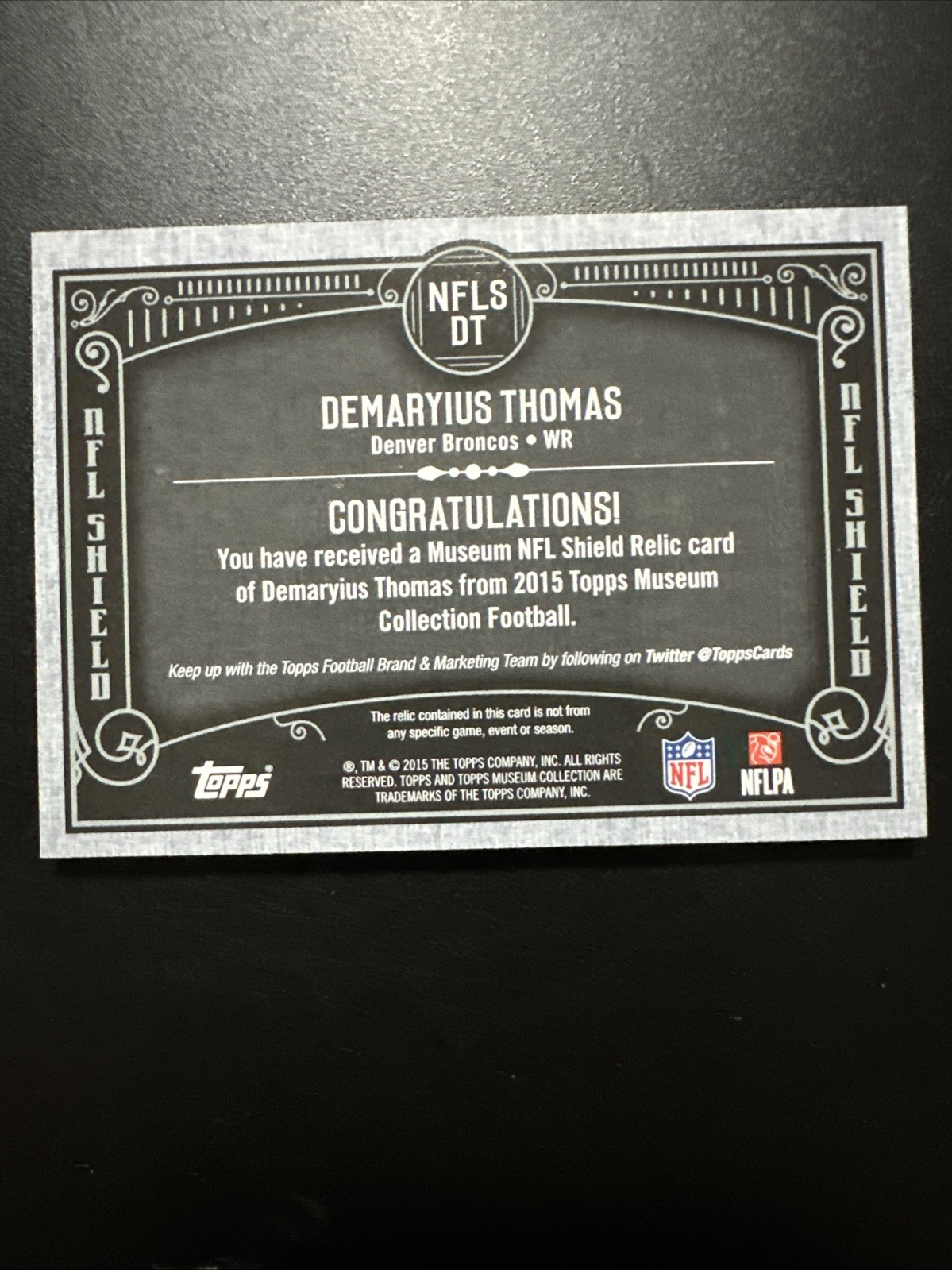 2015 Topps Museum Demaryius Thomas NFL Shield Dirty 1/1