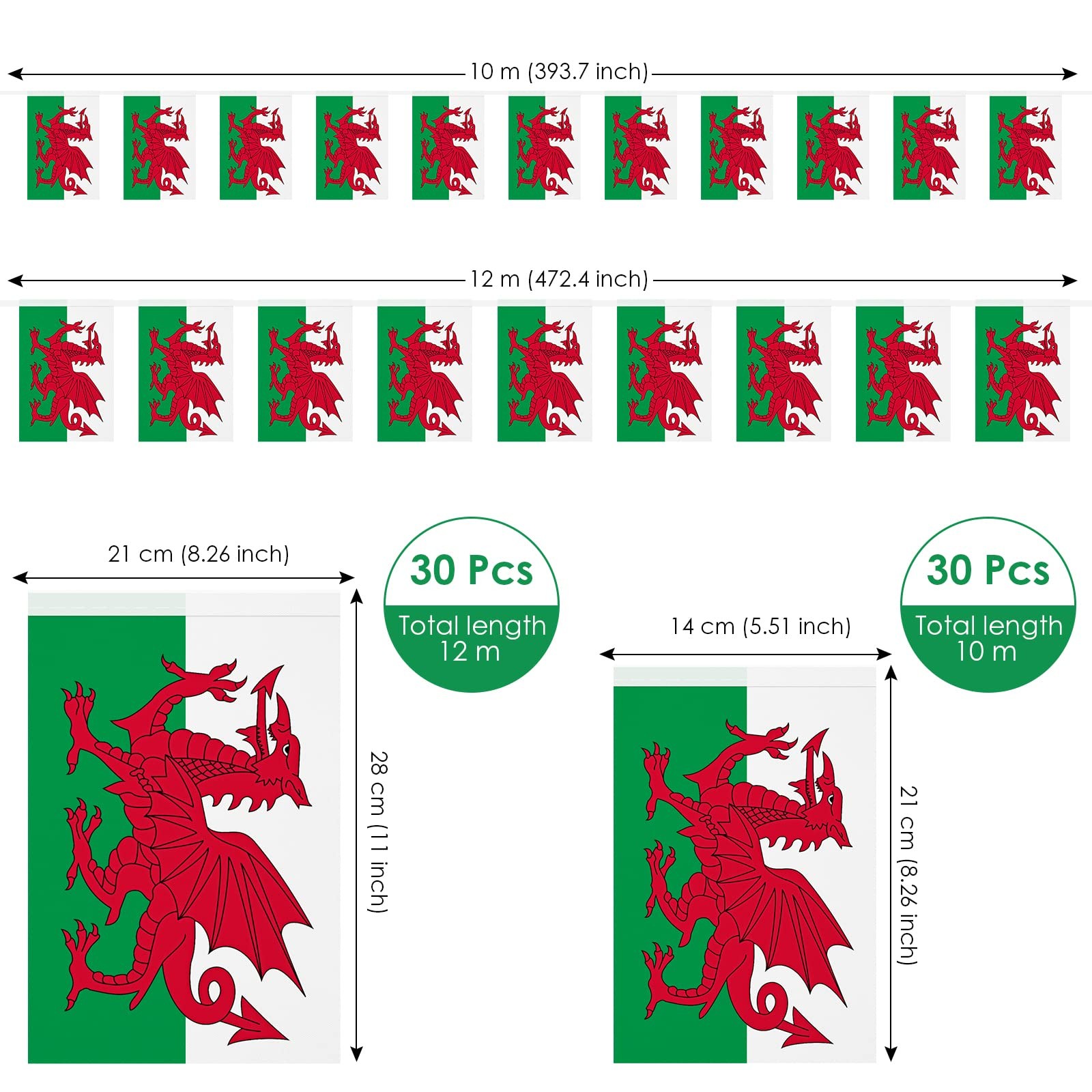AhfuLife 30 Pcs Welsh String Flags for St David’s 5.51×8.26 in-30 Pcs, Wales