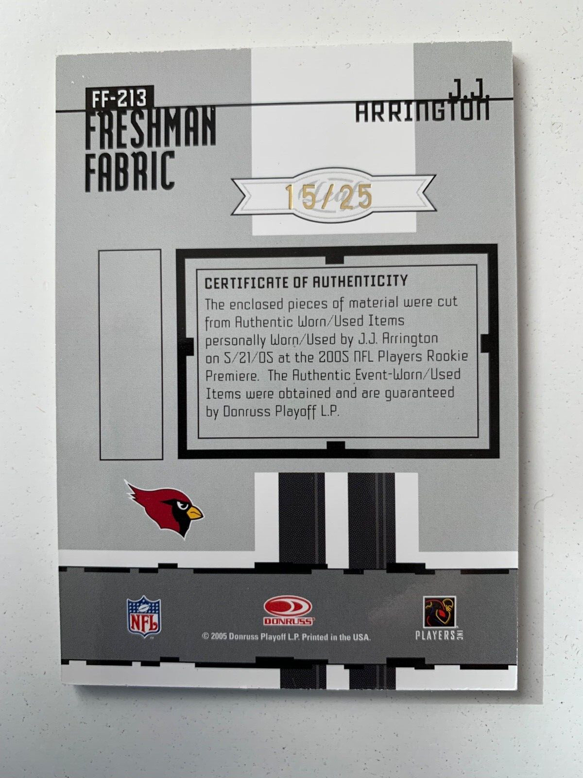 2005 Leaf Certified rc rainbow JJ ARRINGTON /5 /25/50/150 Arizona Cardinals