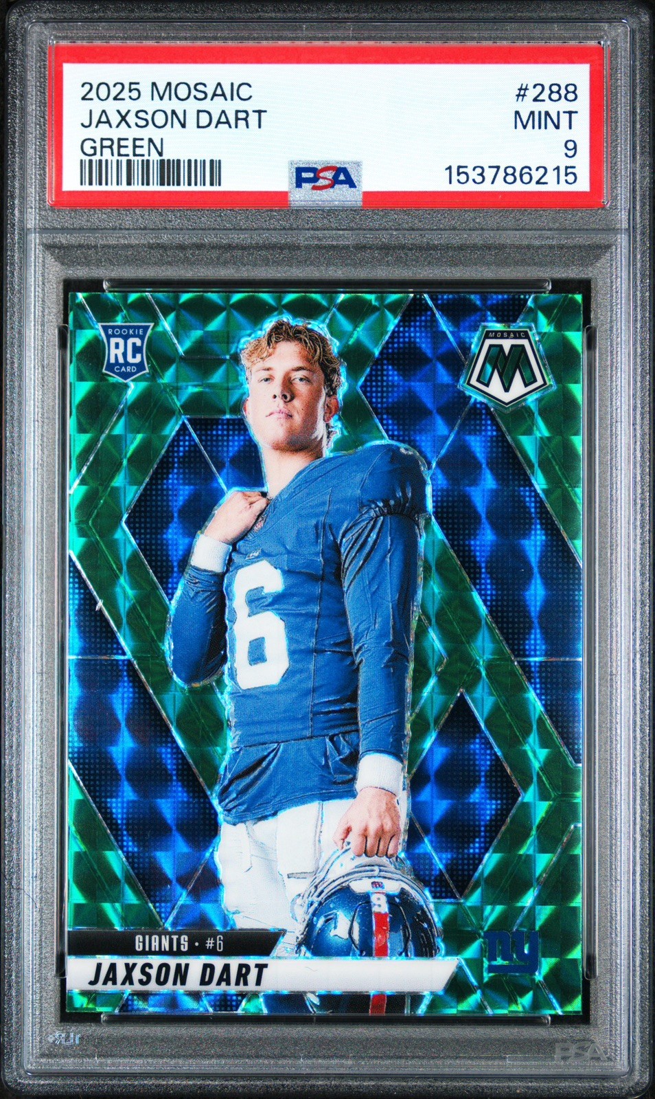 2025 Mosaic Jaxson Dart Rookie PSA 9 Green Prizm Variation New York Giants
