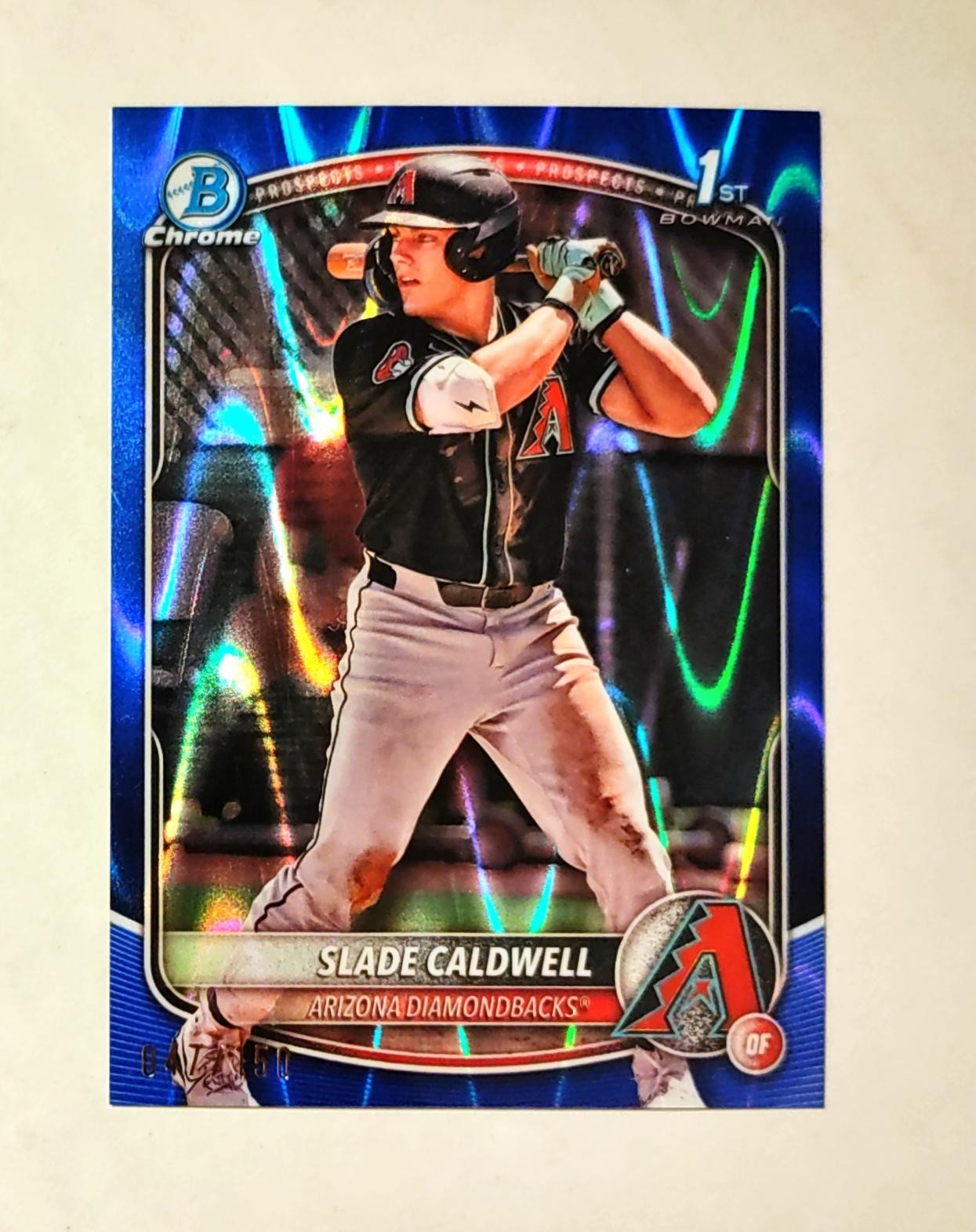 Slade Caldwell 2025 1st Bowman Chrome BLUE RayWave REFRACTOR 147/150 Raw RC z74
