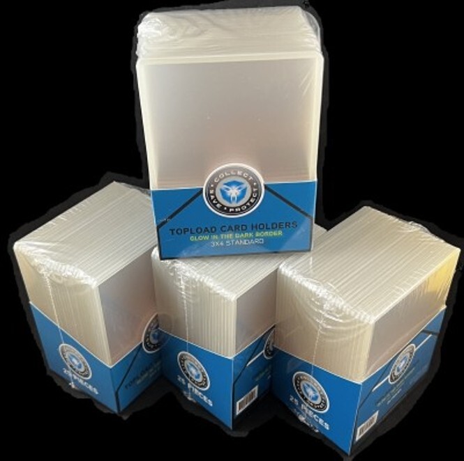 4 PACKS/25=100 CSP 55pt-59ptTOPLOADERS TOP LOAD-THICK CARDS-GLOWS in the DARK