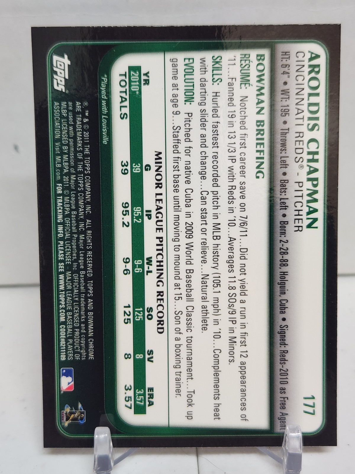 2011 Bowman Chrome – Aroldis Chapman Reds RC