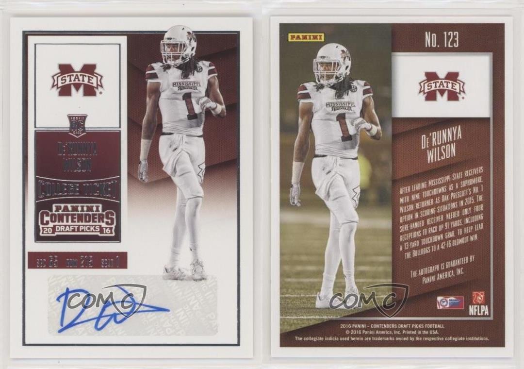 2016 Panini Contenders Draft Picks De’Runnya Wilson #123 Rookie Auto RC 2t7