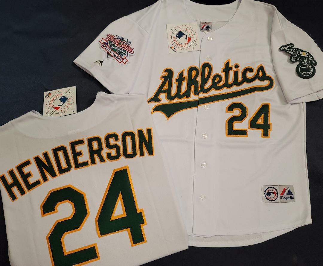 Majestic 1989 Oakland A’s RICKEY HENDERSON World Series Baseball JERSEY WHT GRAY