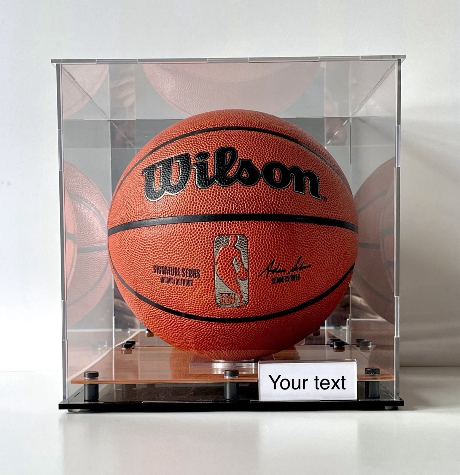 Full Size Basketball Display Case w/ Acrylic Wood Court Base & Mirror Back