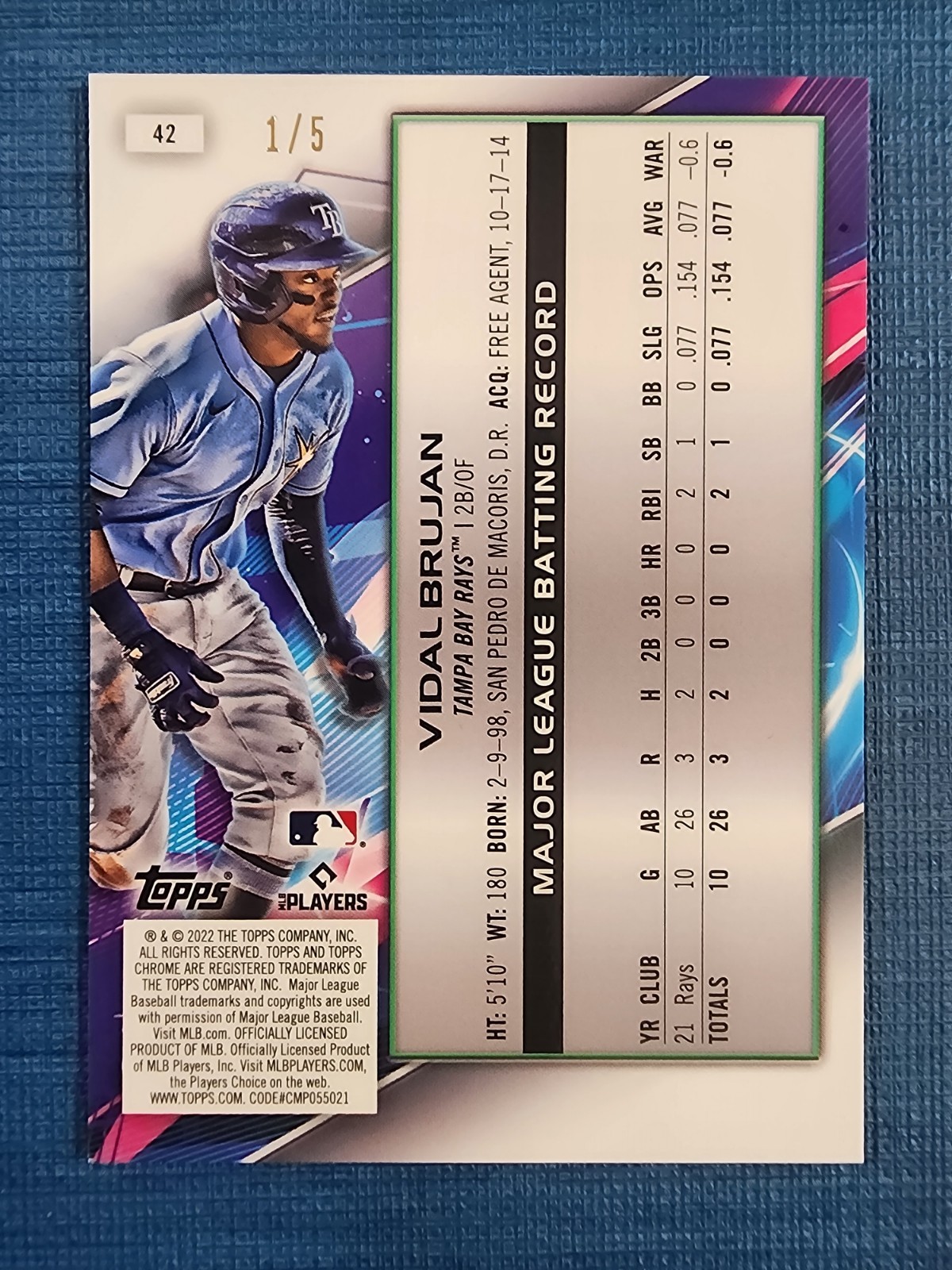 Vidal Brujan /5 RC Red Flare Refractor 2022 Topps Chrome Cosmic #42 Tampa Bay