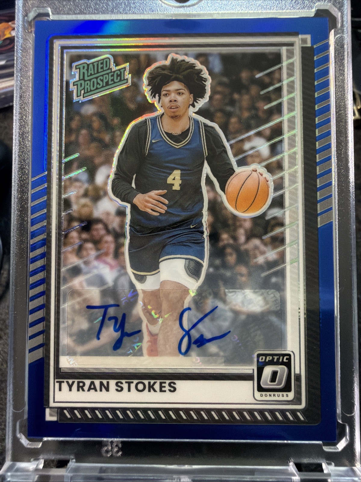 Tyran Stokes Rated Prospect Auto Blue /49 2025-26 Panini Donruss Optic