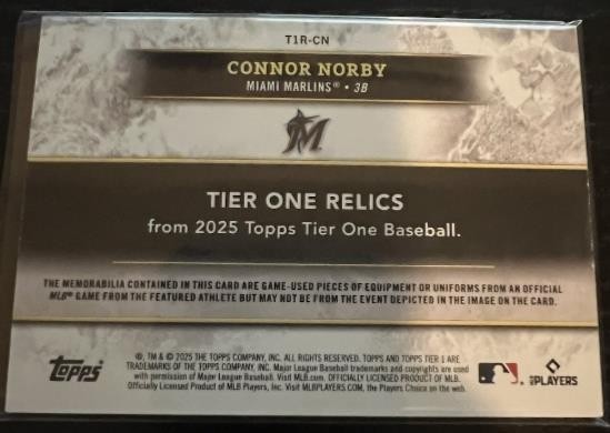 Topps Tier 1 Relic Connor Norby RC Patch /49