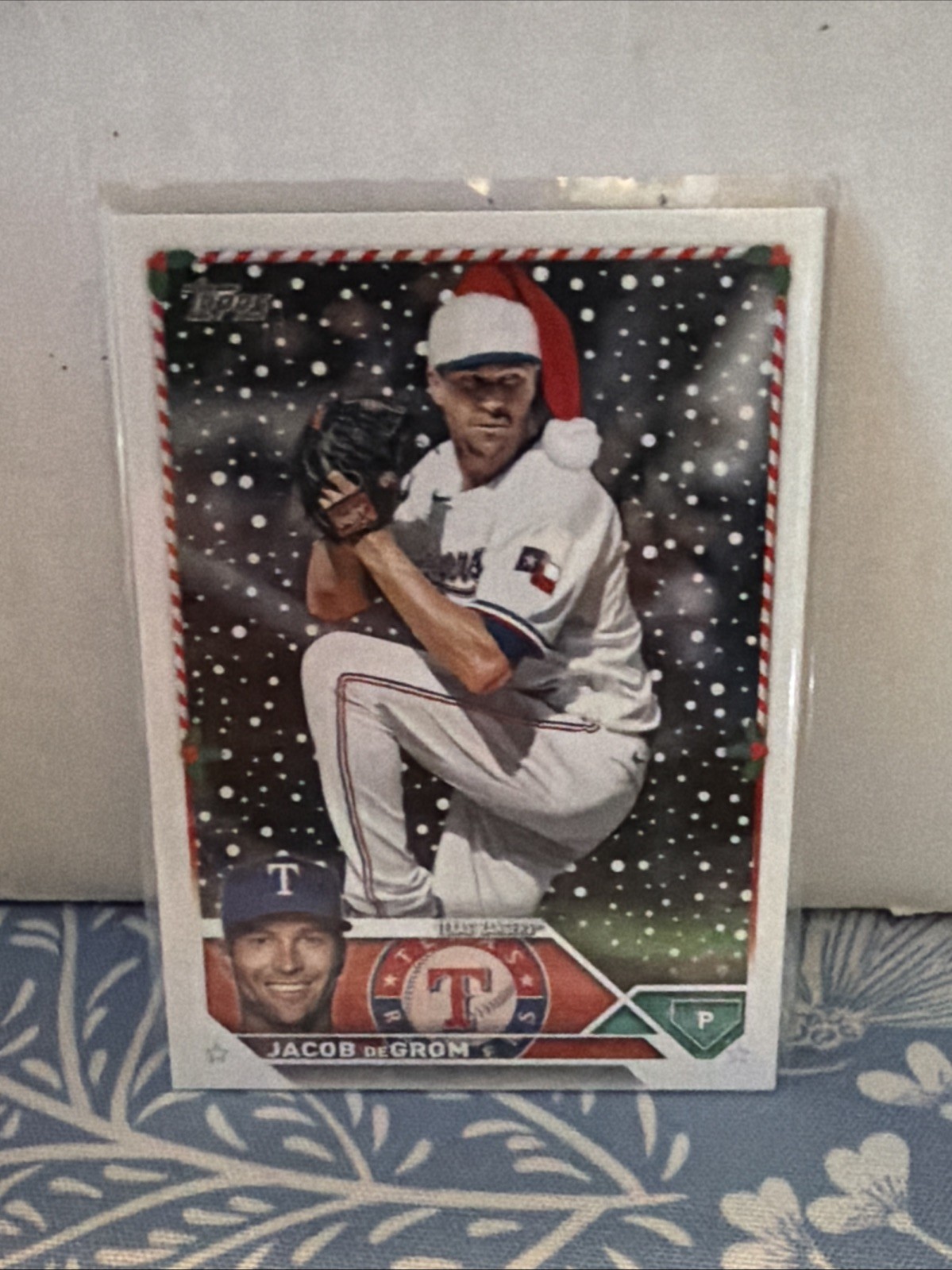 2023 Topps Holiday Jacob DeGrom #H197 Santa Hat Image Variation SP Texas Rangers