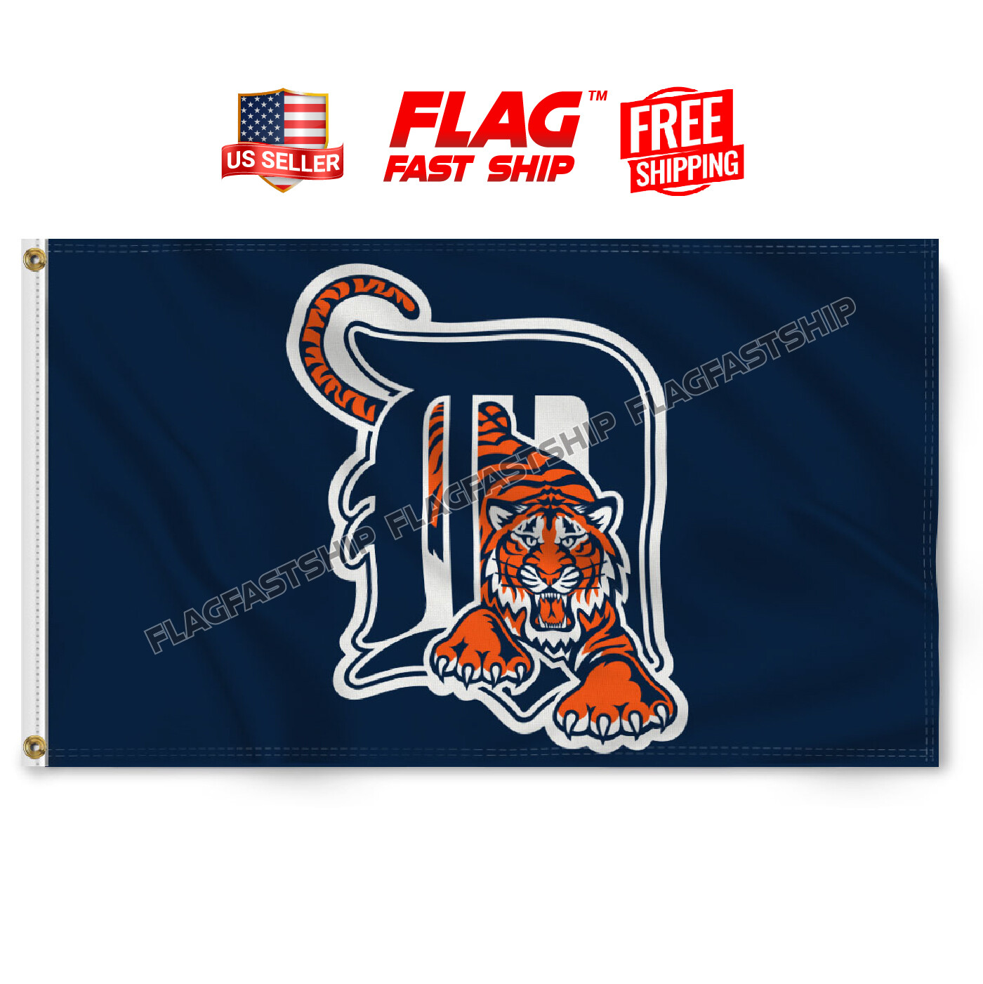 Detroit Tigers Flag 3×5 FT Banner Grommets Cave Man Fast FREE Shipping US Seller