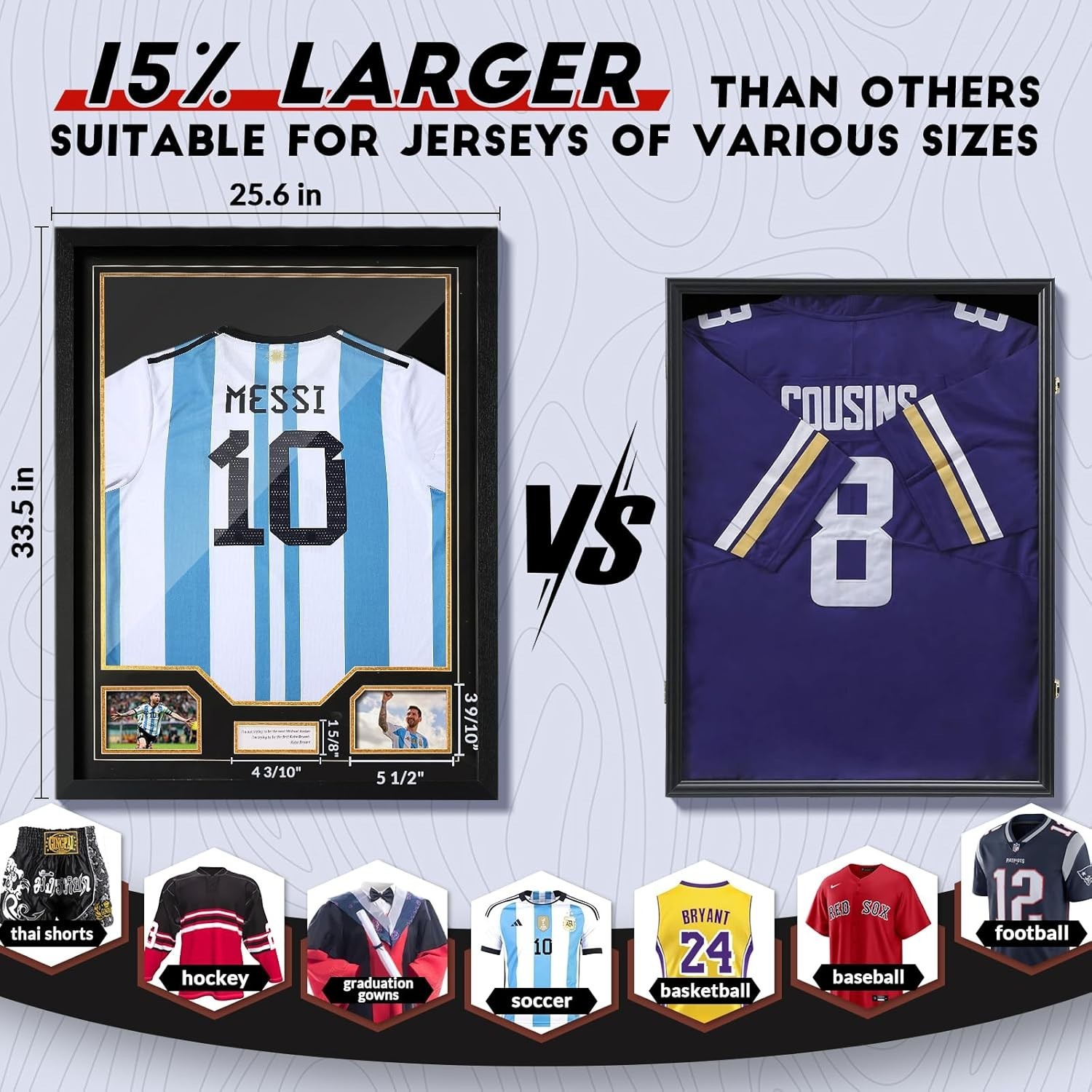 Large Sports Jersey Display Case: UV Protected Frame for Baseball & More