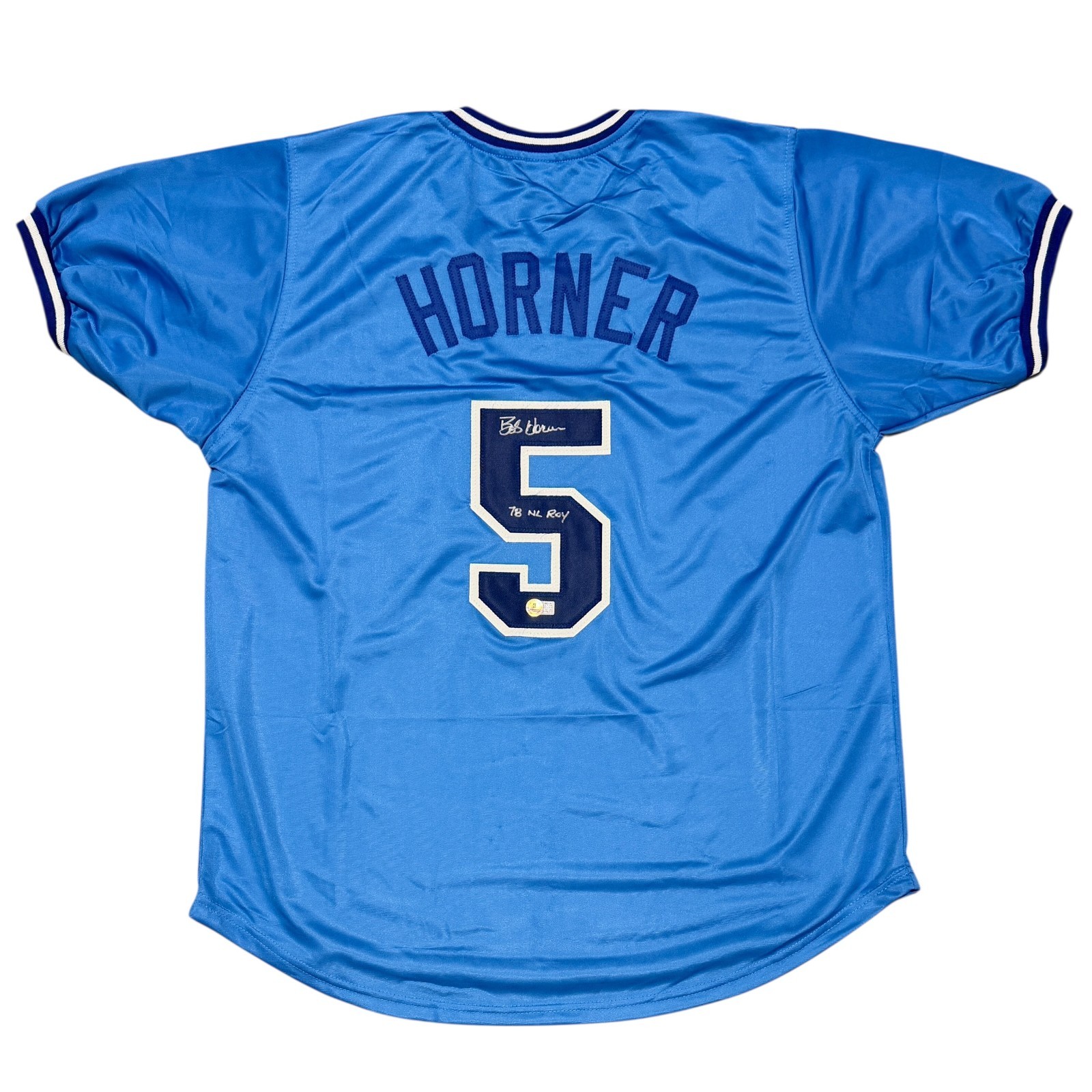 Bob Horner Signed Braves Custom Jersey w/ 78 NL ROY Beckett Witness BAS COA
