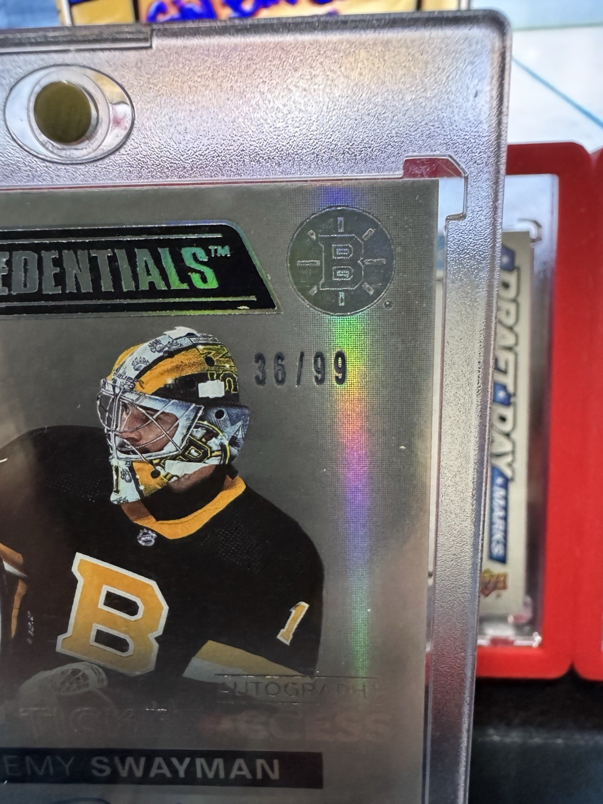 2021-22 UD Credentials – Debut Ticket Access Auto /99 Jeremy Swayman #144 (RC)