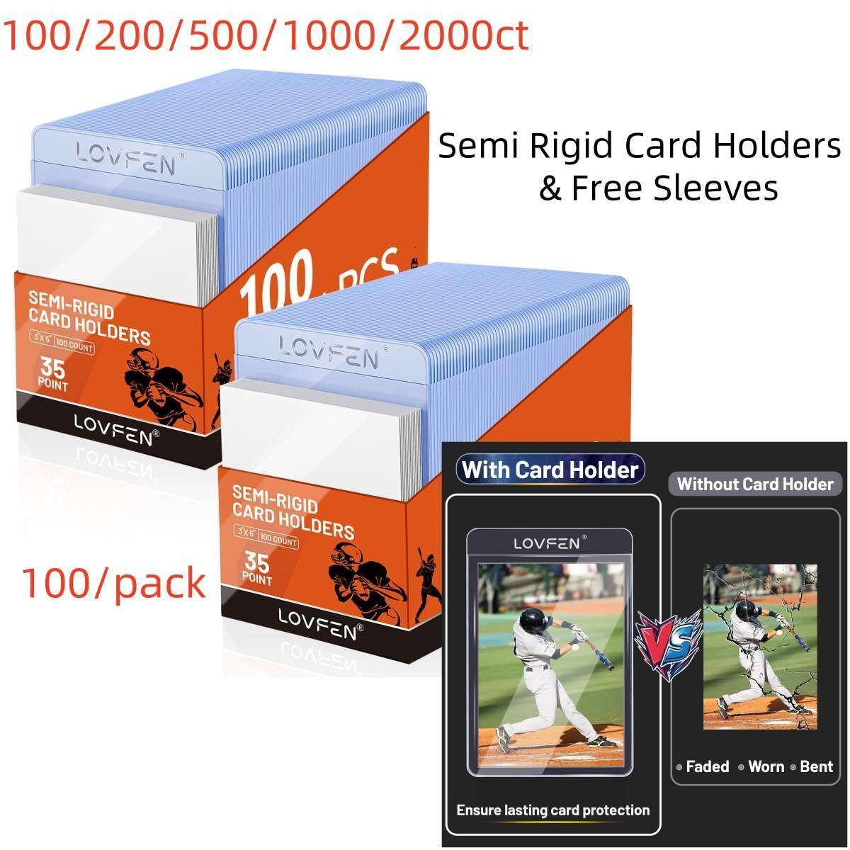 100/500/1000/2000CT PSA Semi Rigid Card Holders & Sleeves For 35pt Trading Cards