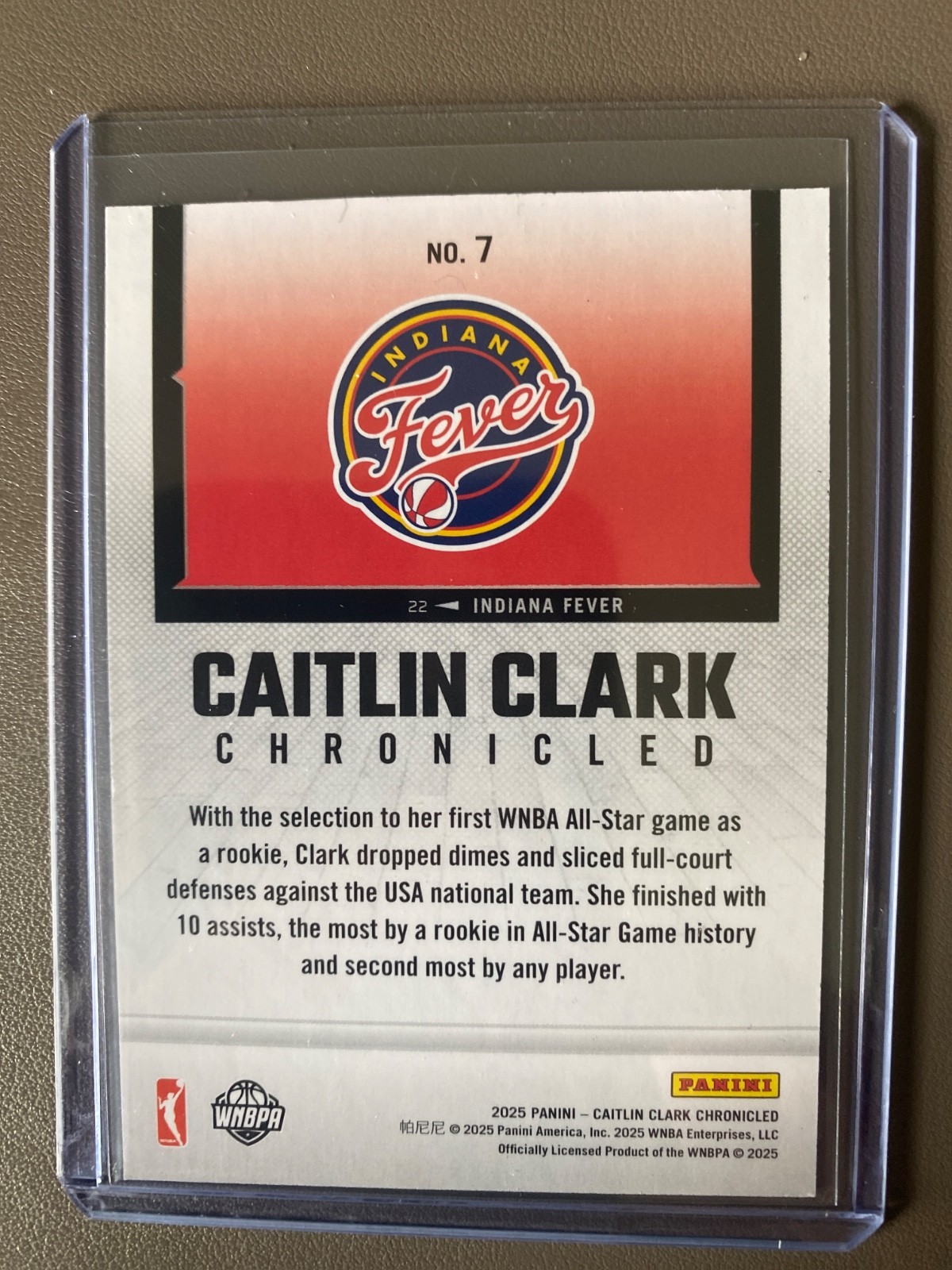 #7 CAITLIN CLARK Chronicled ‘MOST DIMES AS An ALLSTAR ROOKIE’ GREEN LASER