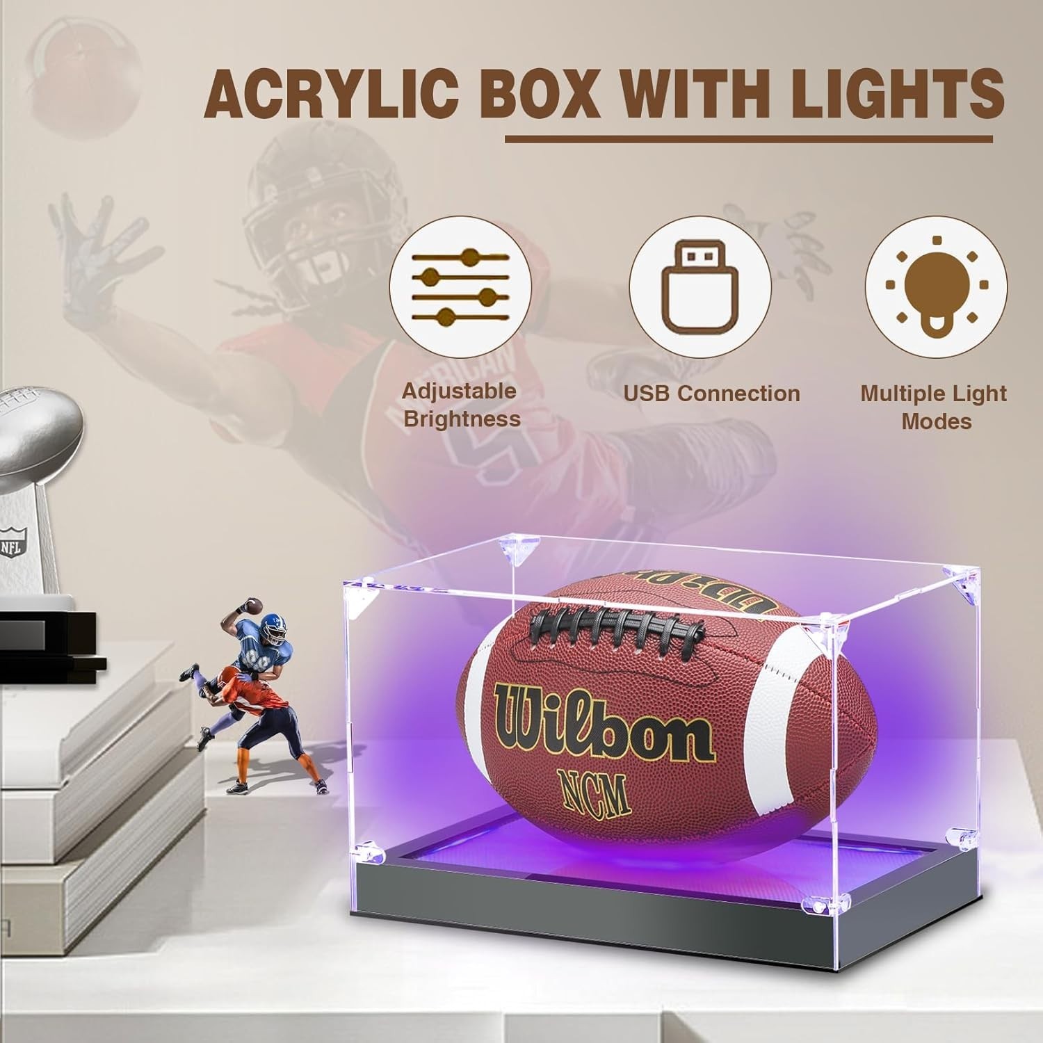 Acrylic Football Trophy Case with Adjustable LED – Stunning Exhibit Box