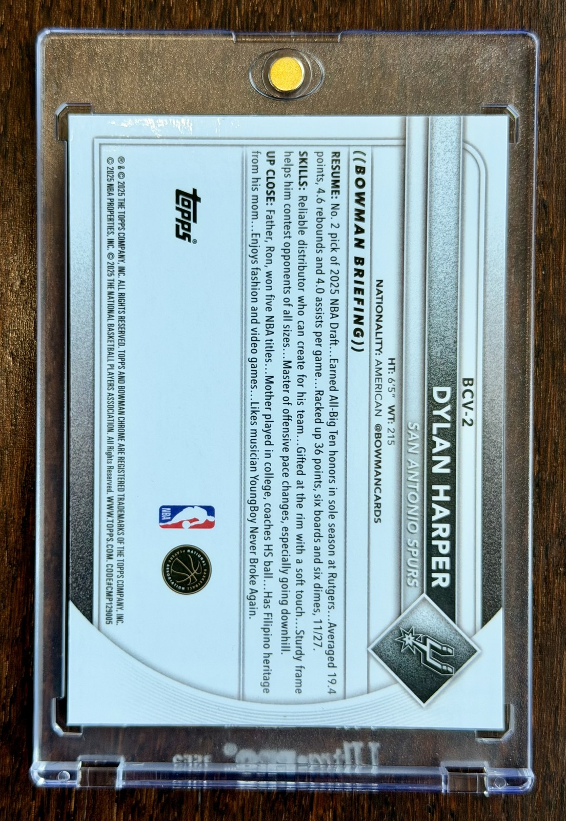 DYLAN HARPER #BCV-2 2025-26 BOWMAN CHROME REPTILIAN REFRACTOR RC