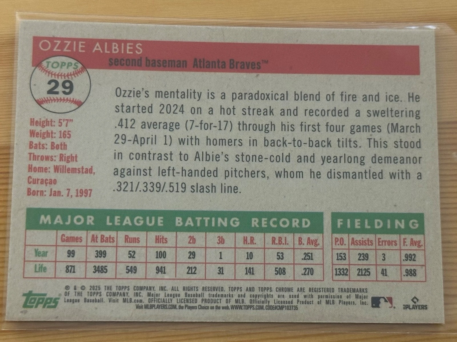 ⚾2025 Chrome Platinum Anniversary #29 Ozzie Albies Purple Vibrations /250 Braves