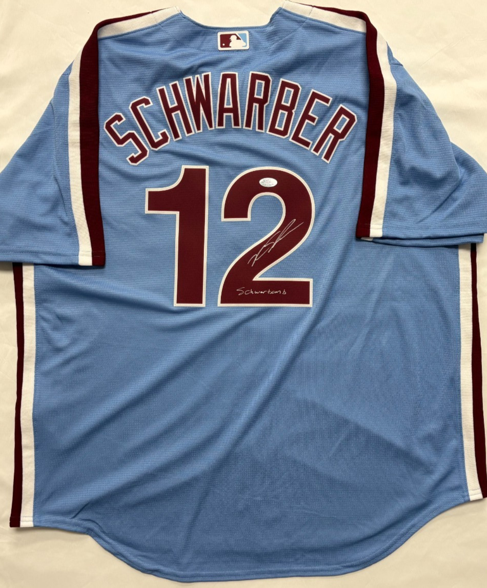 Kyle Schwarber Signed Nike Authentic Phillies Jersey Schwarbomb PSA 779 Size XL