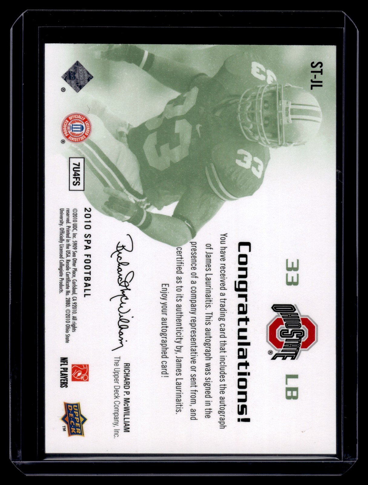 James Laurinaitis 2010 SP Authentic Sign of the Times Autograph Auto Card #ST-JL