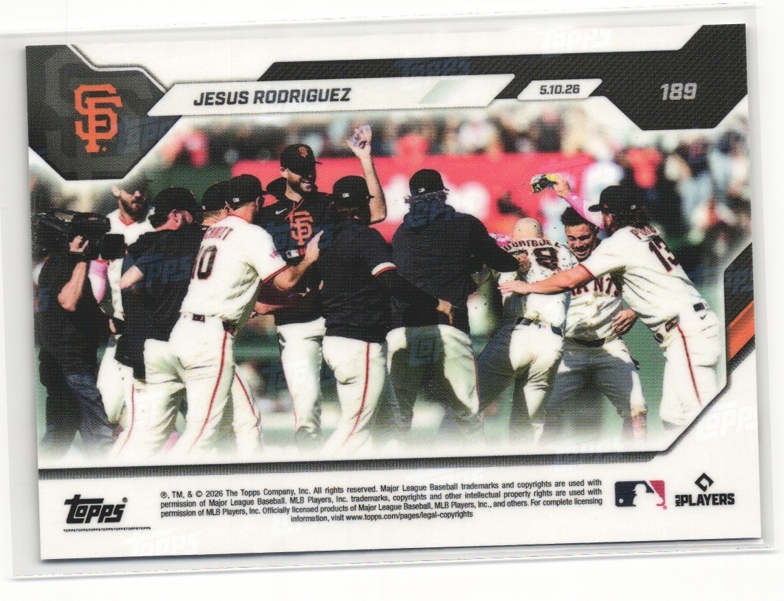 2026 MLB Topps NOW Jesus Rodriguez Rookie RC #189 Giants Walkoff Hit