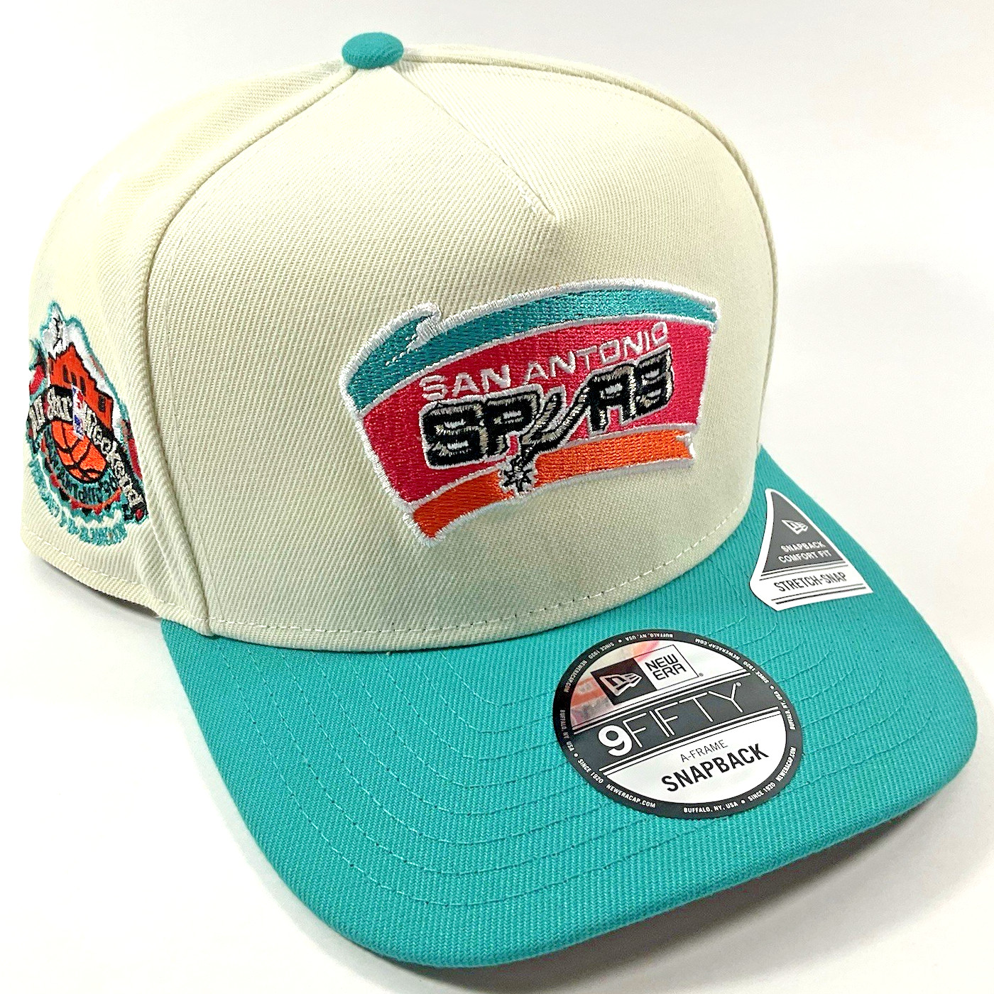 New Era San Antonio Spurs Exclusive Cream Teal 9FIFTY A-Frame Snapback Hat Cap