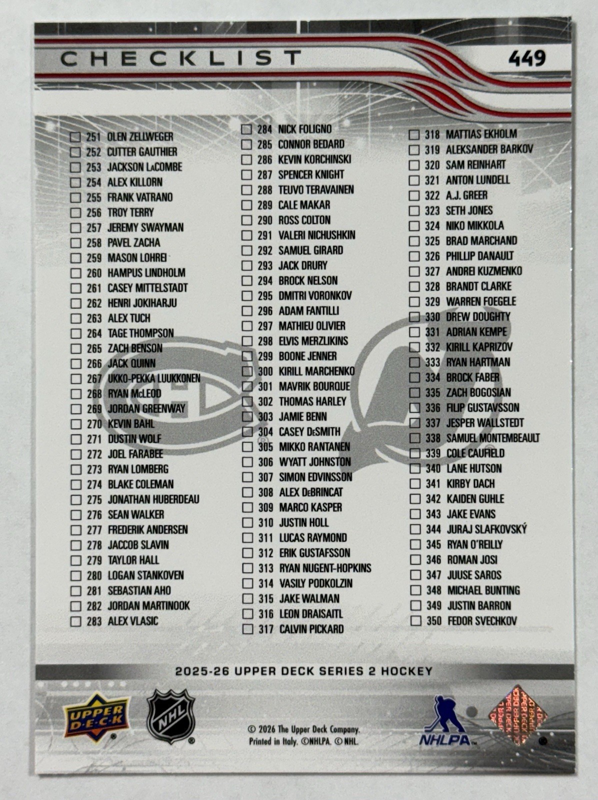 2025-26 Upper Deck Series 2 Base Cards (#251-450) Complete Your Set, You Pick