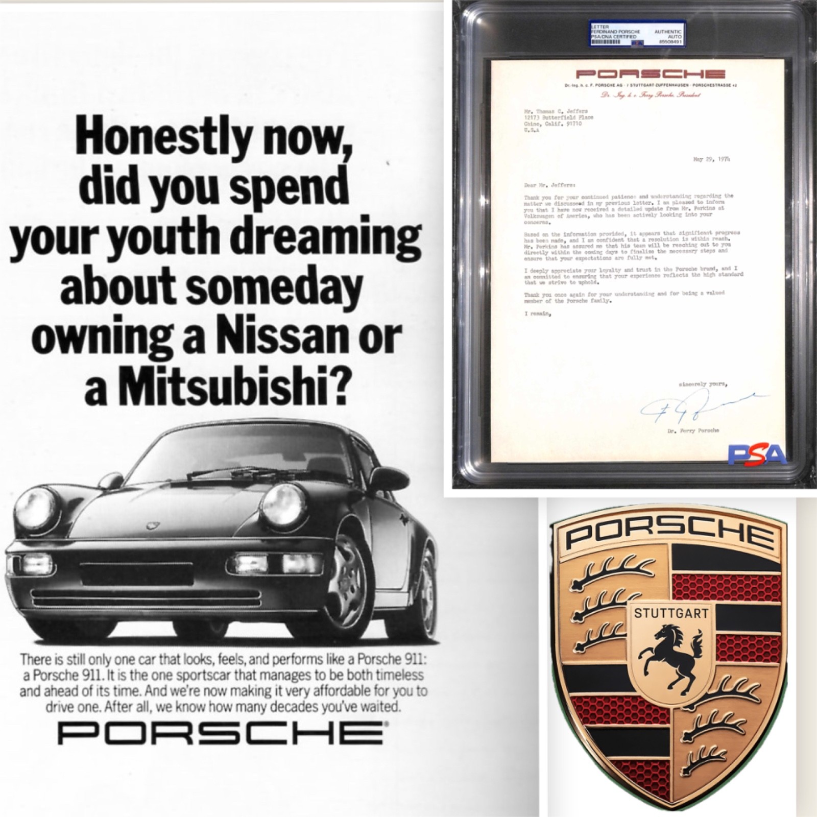 Signed Ferdinand Porsche 911 356 Autographed Letter Company Letterhead Auto PSA