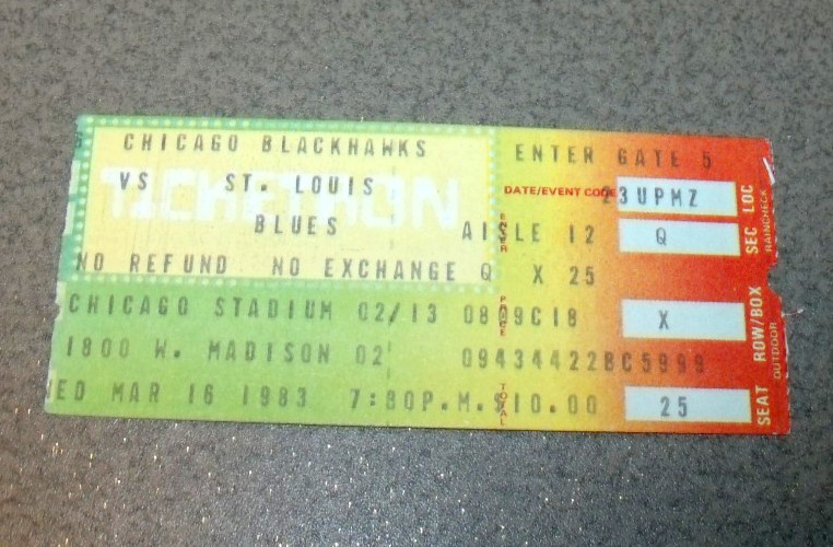 Chicago Blackhawks 3/16/1983 Ticket Stub vs St. Louis Denis Savard 2pt Secord 1g