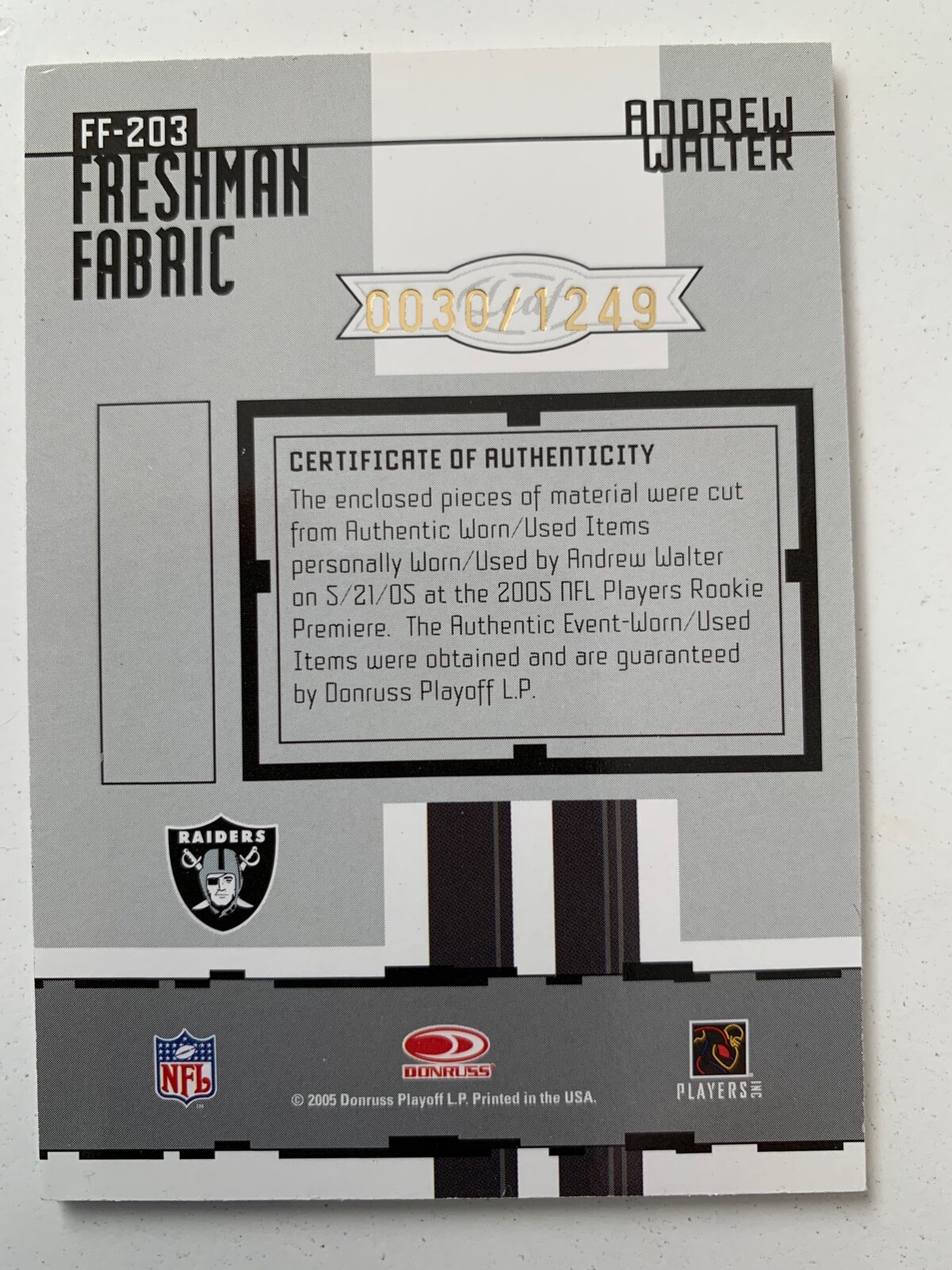 2005 Leaf Certified rc rainbow ANDREW WALTER /5 /25 /50 /150!! Oakland raiders