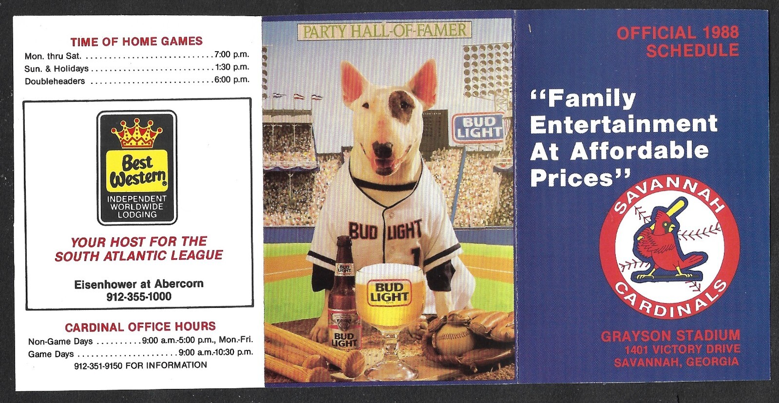 1988 SAVANNAH CARDINALS Best Western Regular Season POCKET SCHEDULE NM