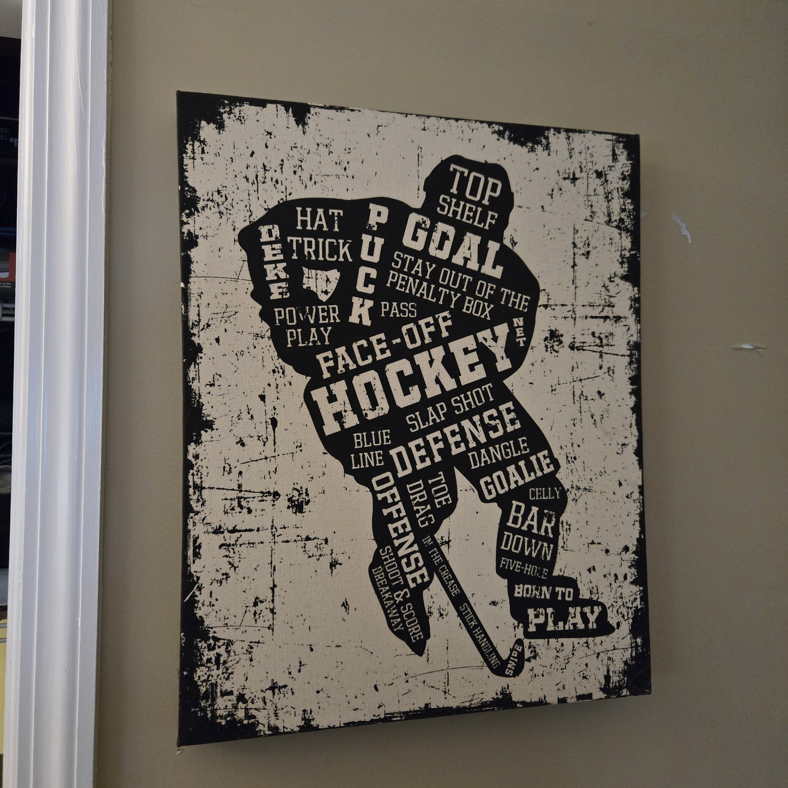 Painted Pastimes Hockey Player Canvas Poster W/ Wooden Frame 16x20in