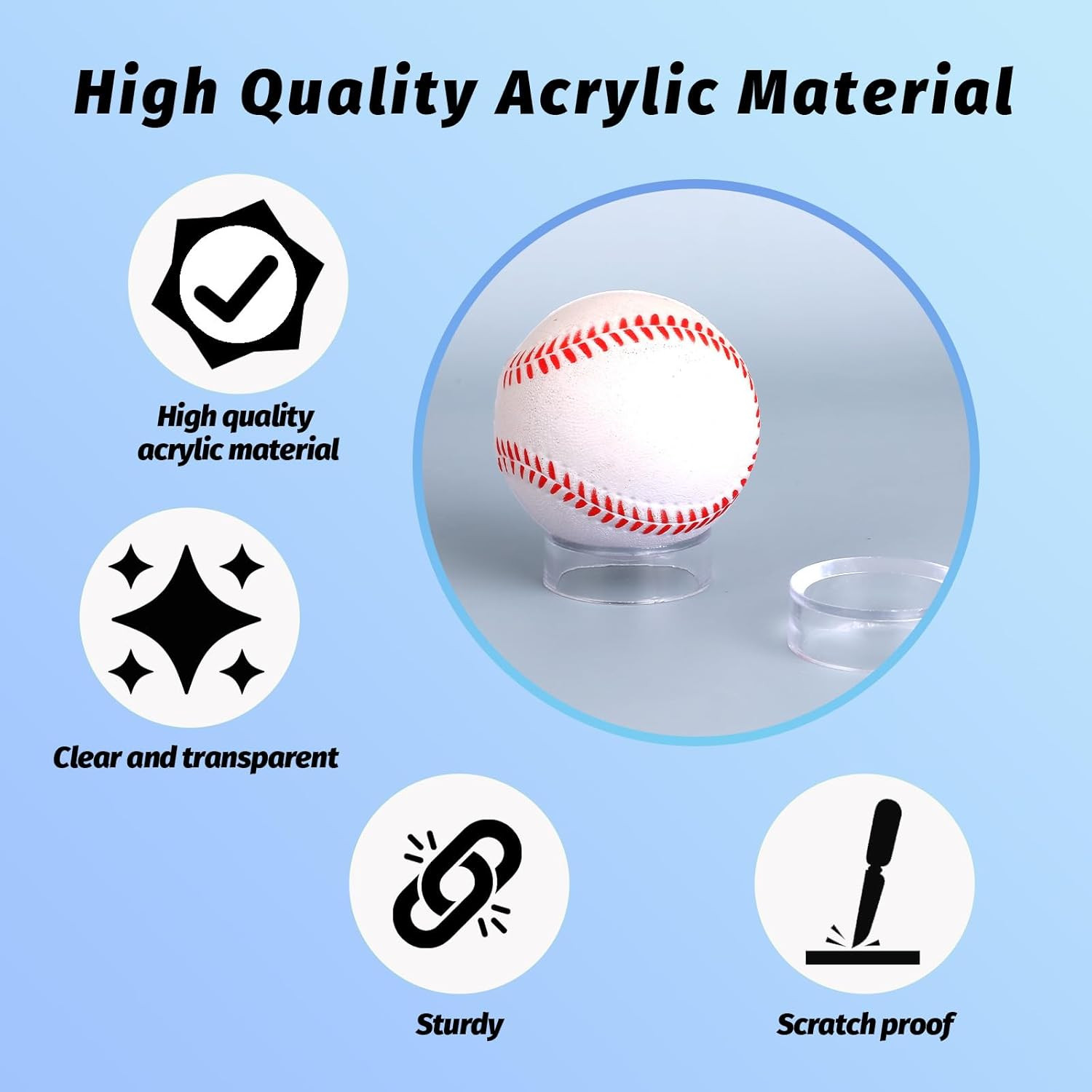 9-Pack Clear Acrylic Ball Display Stands Ring Holders 3 Sizes for Baseballs Soft