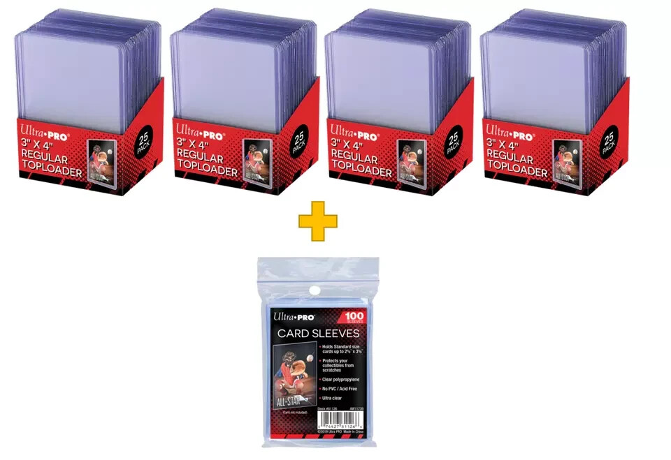 Ultra Pro – Regular Clear 3×4 Top Loaders & Soft Sleeves – 25, 50, 100, & 200!!!