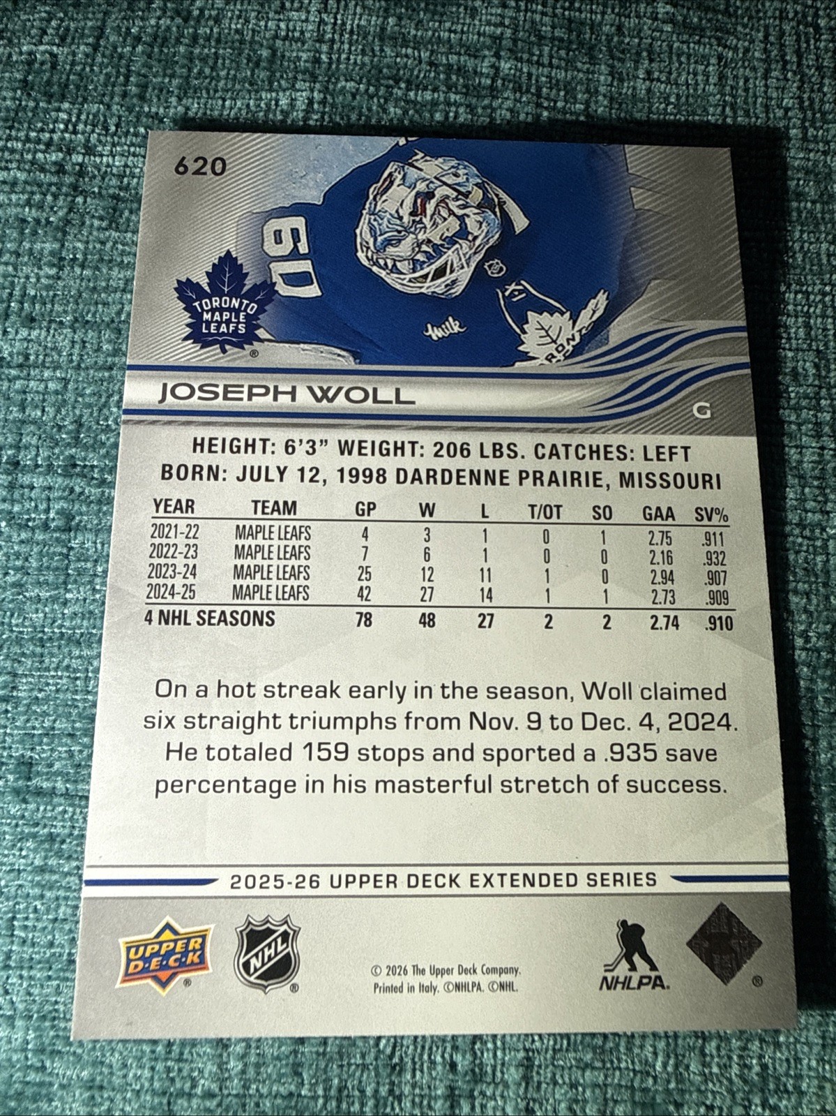 2025-26 Upper Deck Extended Series – Joseph Woll – Toronto Maple Leafs