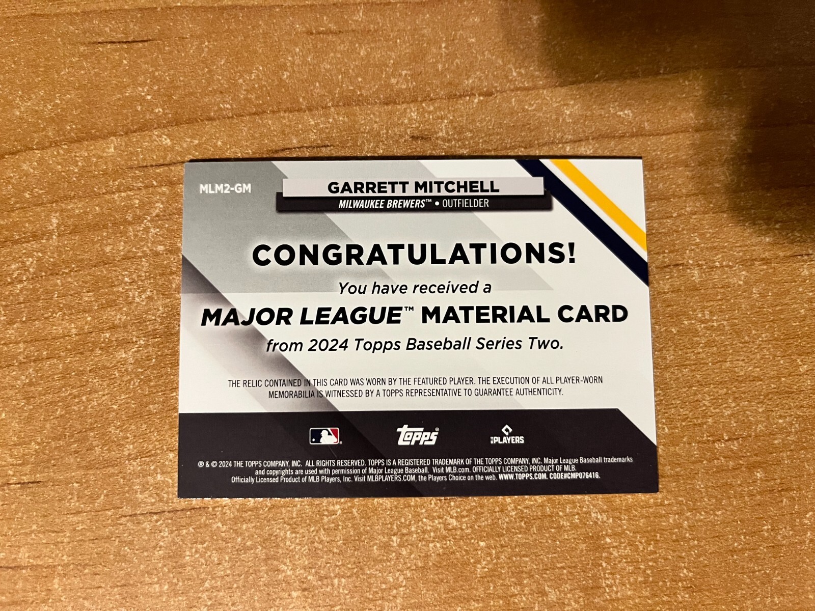 2024 Topps Series 2 – Garrett Mitchell – Major League Material Relic BREWERS