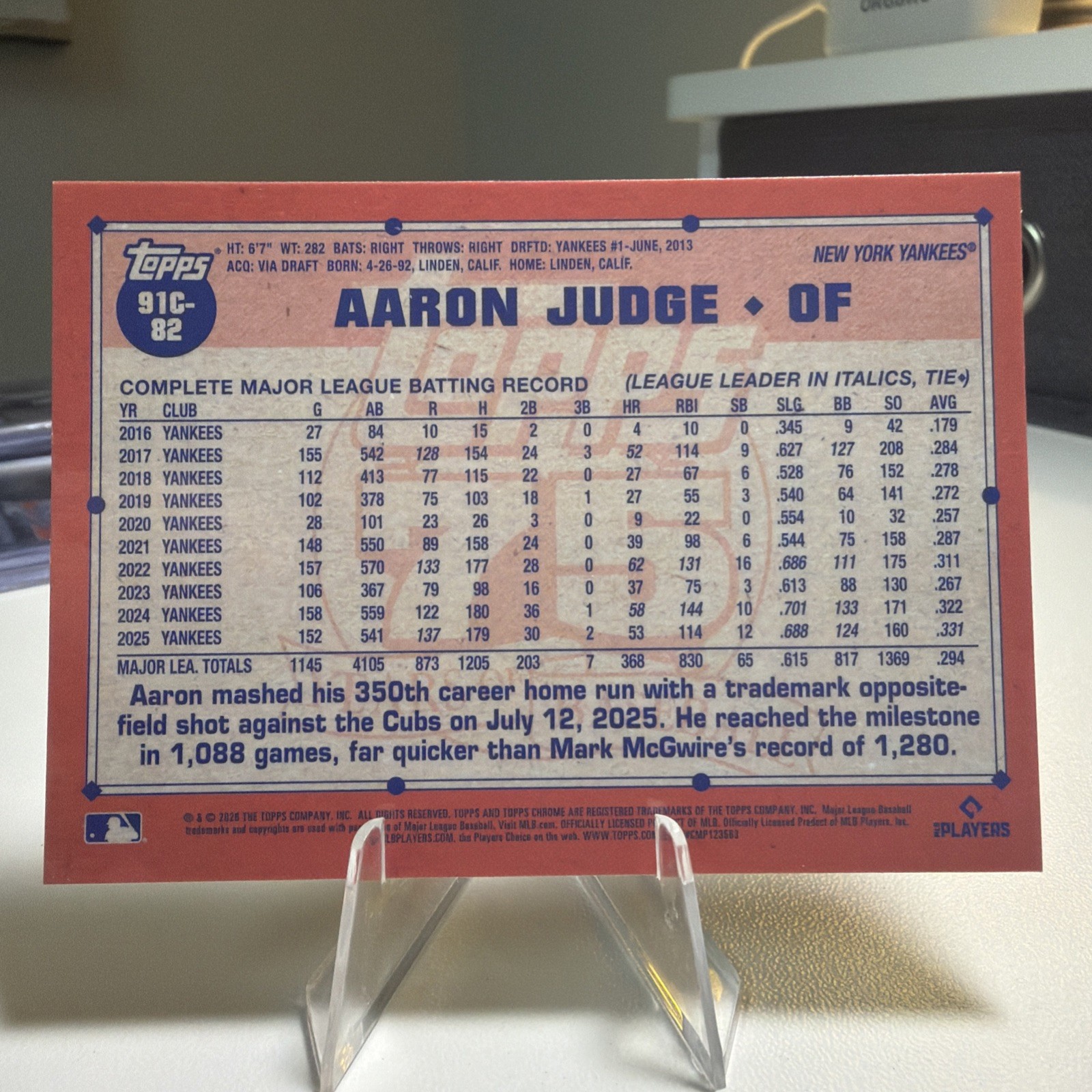 🔥2026 Topps 75th Anniversary Chrome Mojo Refractor #91C-82 Aaron Judge PERFECT!