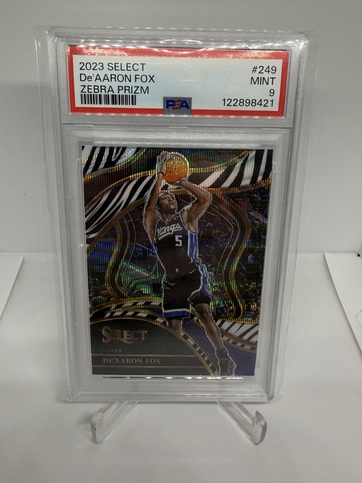 2023-24 Panini Select De’Aaron Fox Courtside Zebra Prizm SP #249 Kings PSA 9
