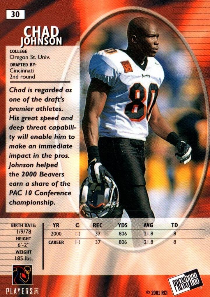 2001 Press Pass SE Chad Johnson #30 RC