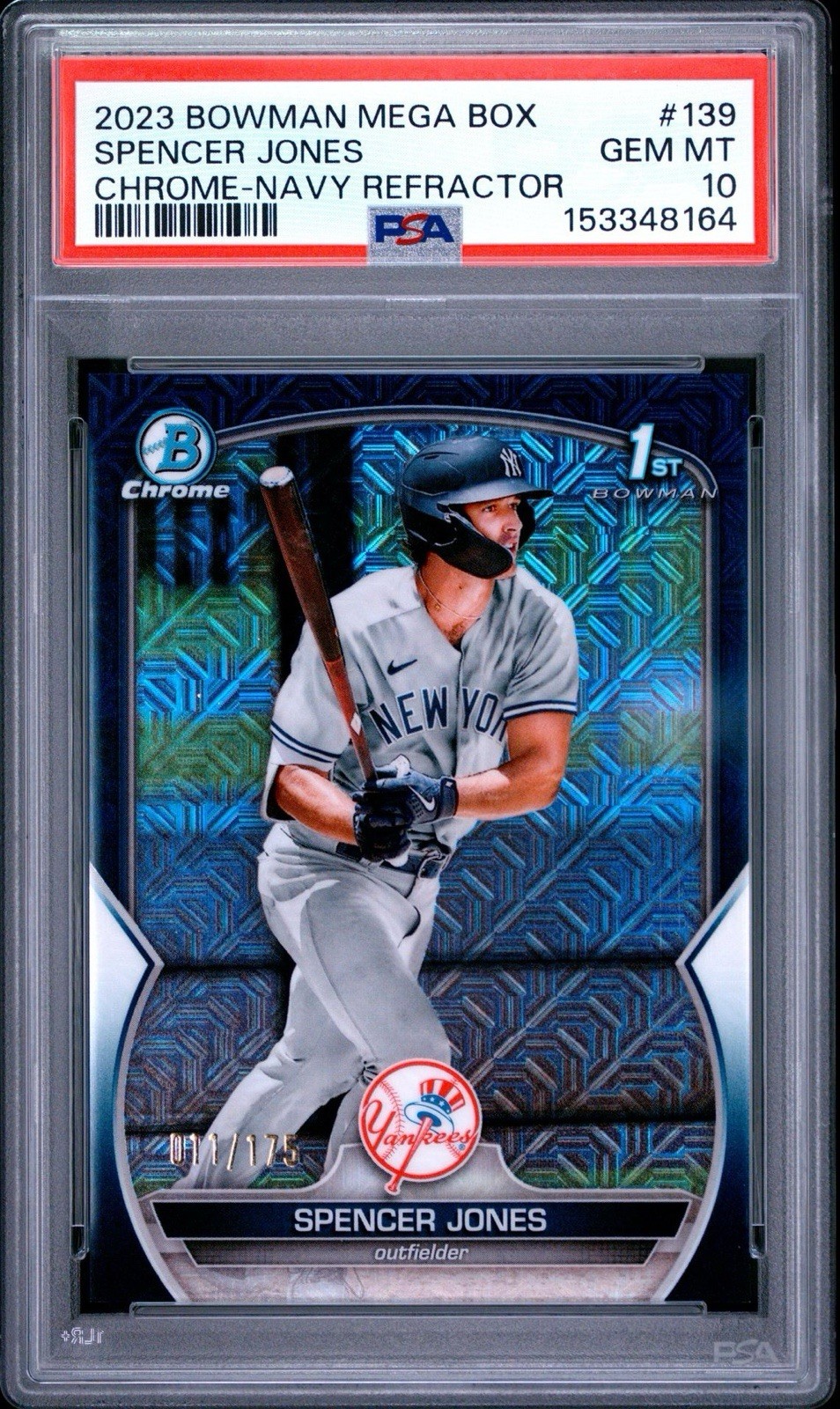 2023 BOWMAN MEGA BOX CHROME | NAVY REFRACTOR [#11/175] Spencer Jones PSA 10
