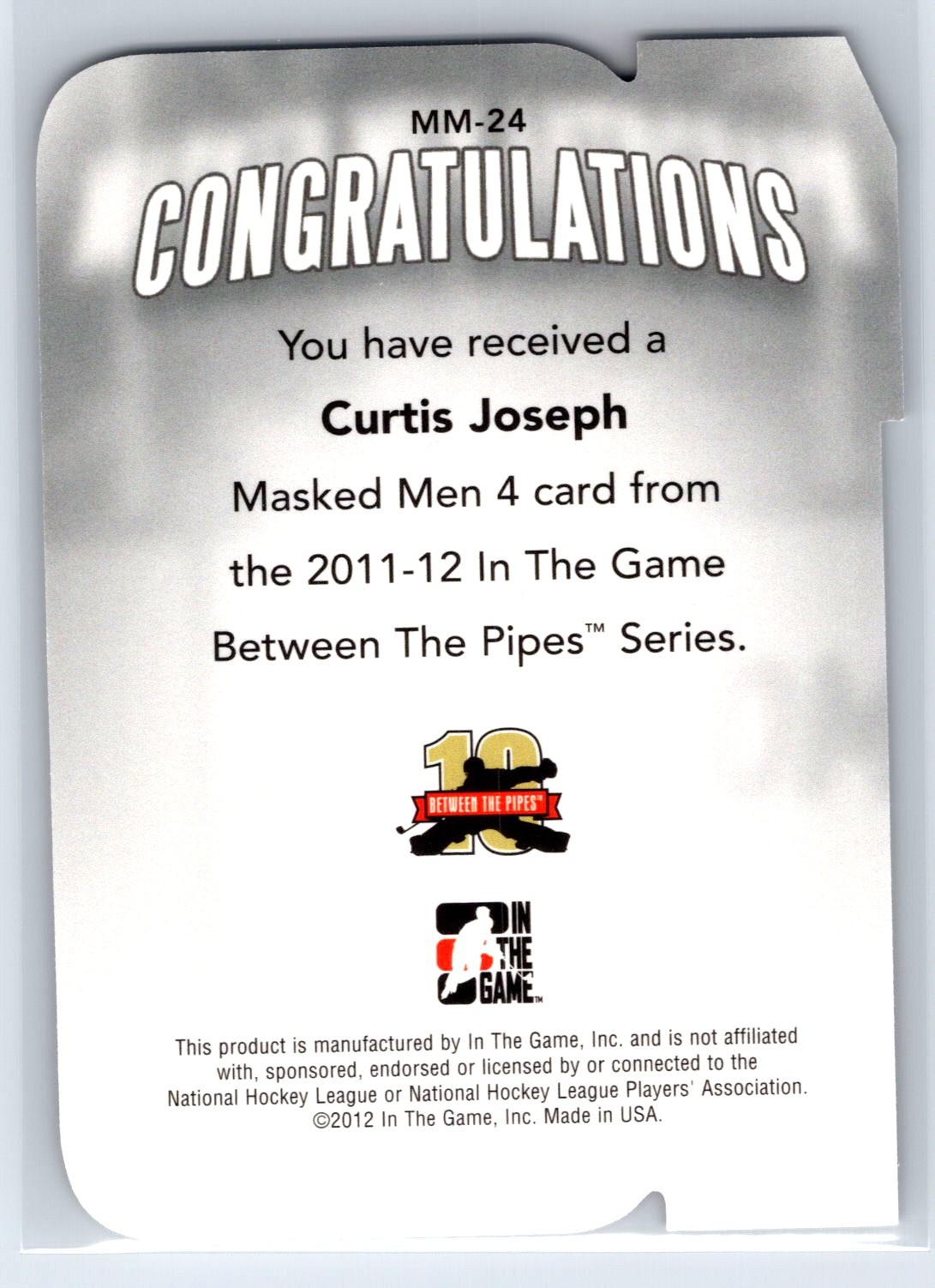 2011-12 ITG Between The Pipes Curtis Joseph Masked Men Ruby Die Cut Insert