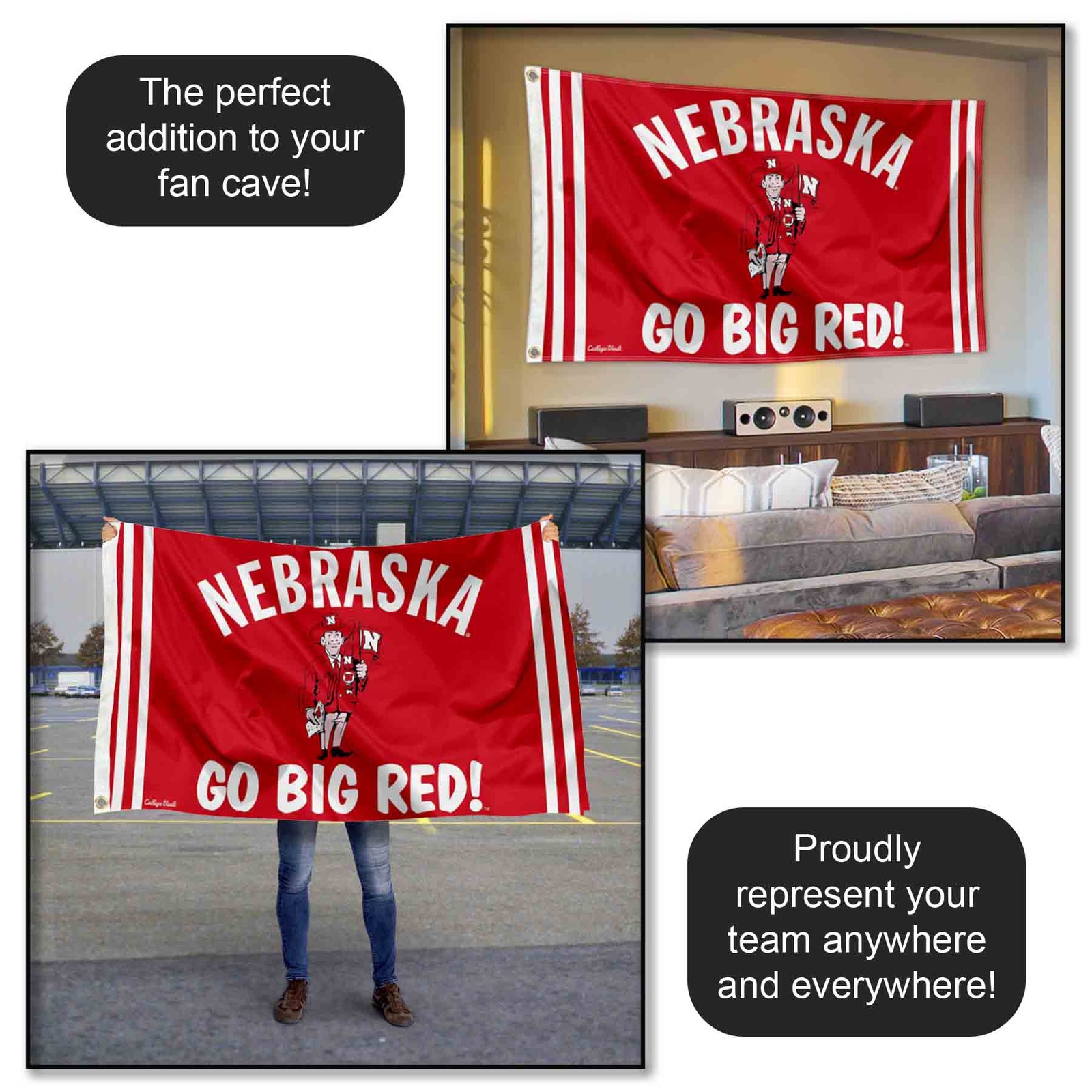 Nebraska Cornhuskers Vintage Retro Throwback Large Outdoor Flag