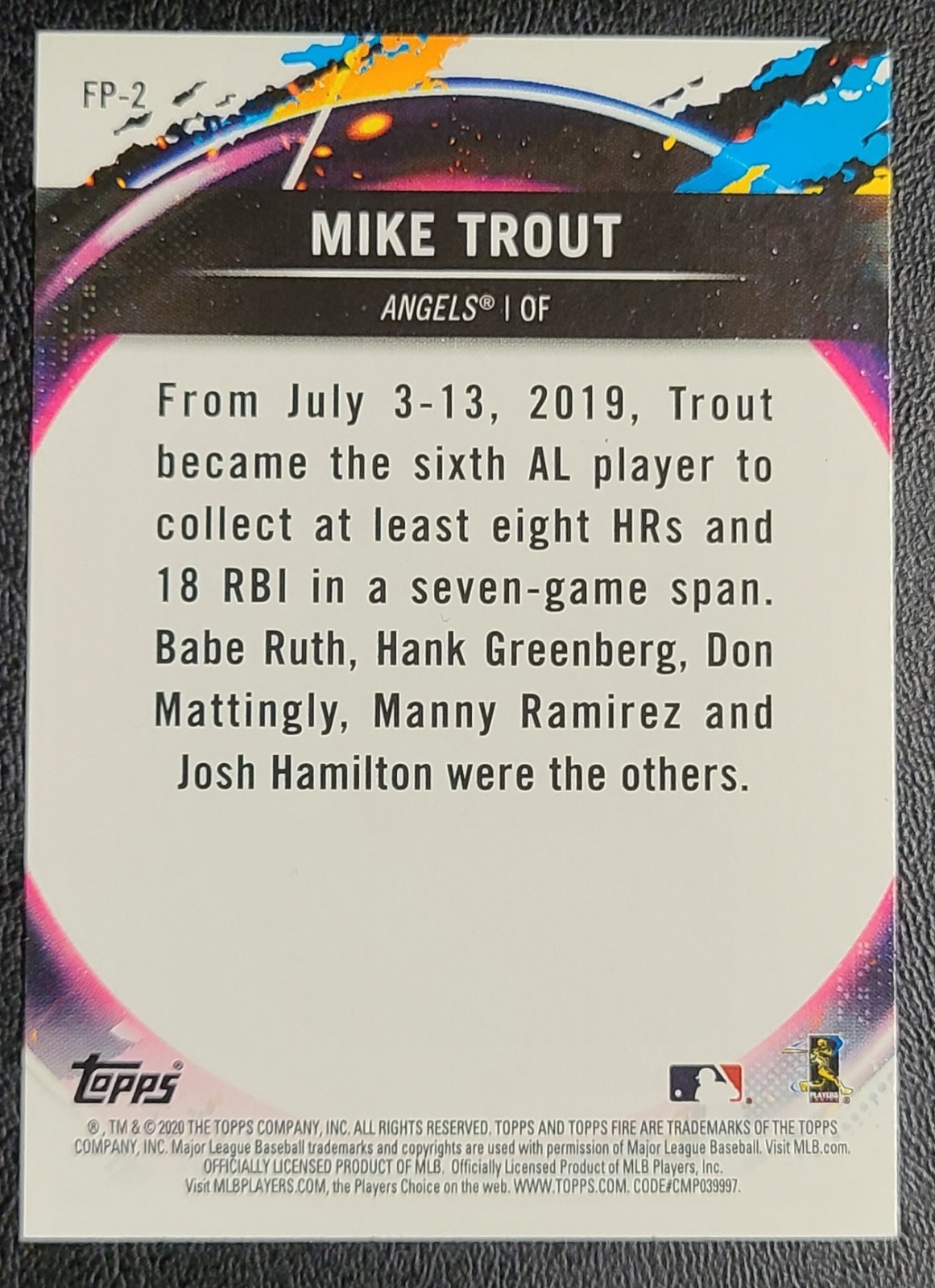 2020 Topps Fire Preview Mike Trout #FP-2