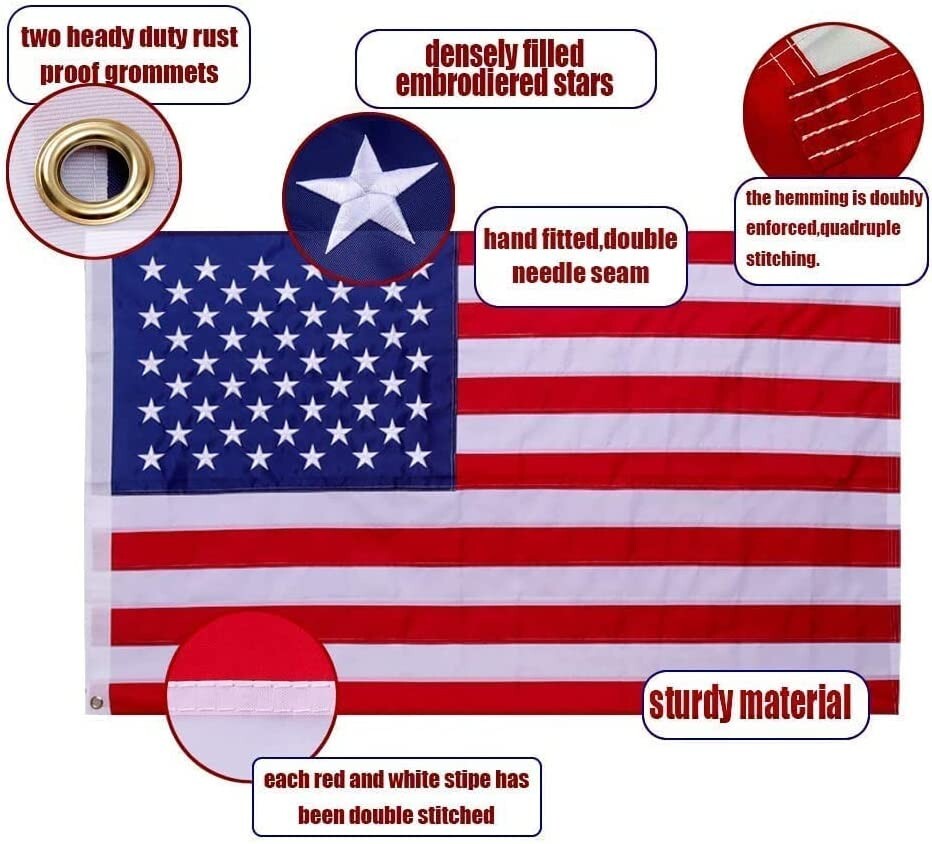 American Flag Heavy Duty 3×5 ft, 100% Made IN USA Sewn Stripes Embroidered Stars