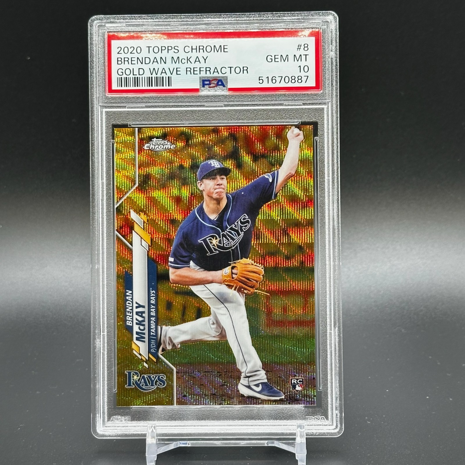 2020 Topps Chrome Brendan McKay Gold Wave Refractor #’d /50 PSA 10 – TB Rays