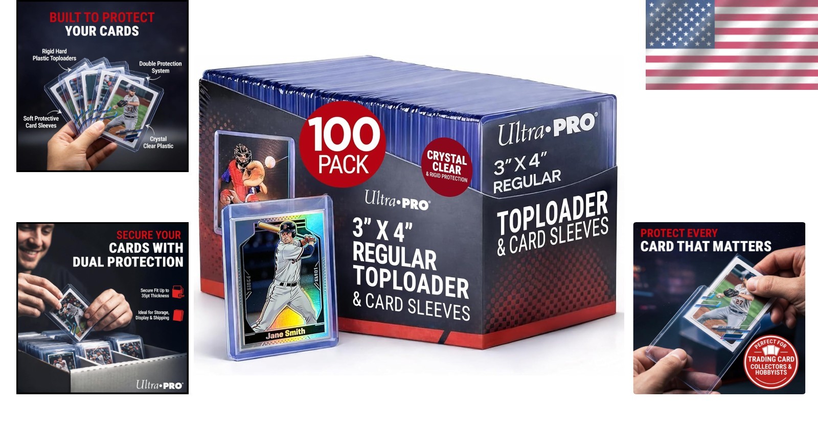 Clear Toploaders and Soft Sleeves Set 3 x 4 Inches for Card Storage 100 Count