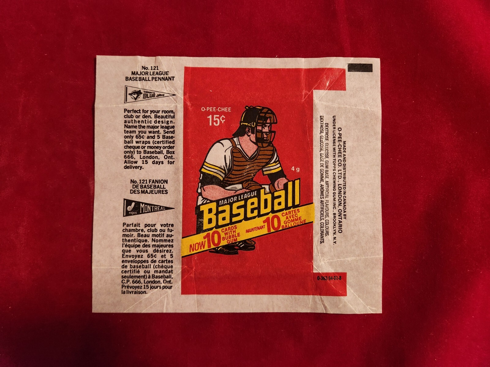 ⚾1978 OPC O-Pee-Chee Baseball Wax Pack Wrapper 4.2⚾ Expos Blue Jays Pennant Ver