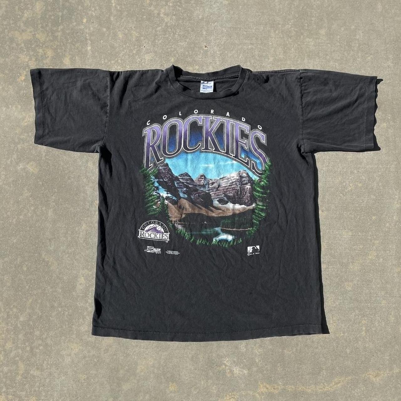 Vtg Colorado Rockies black cotton unisex t-shirt QT7123